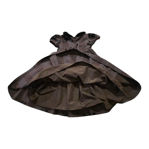 Laura Ashley London Girls Dress Size 4 Brown Plaid Black Velvet Collar & Flowers - Picture 3 of 7